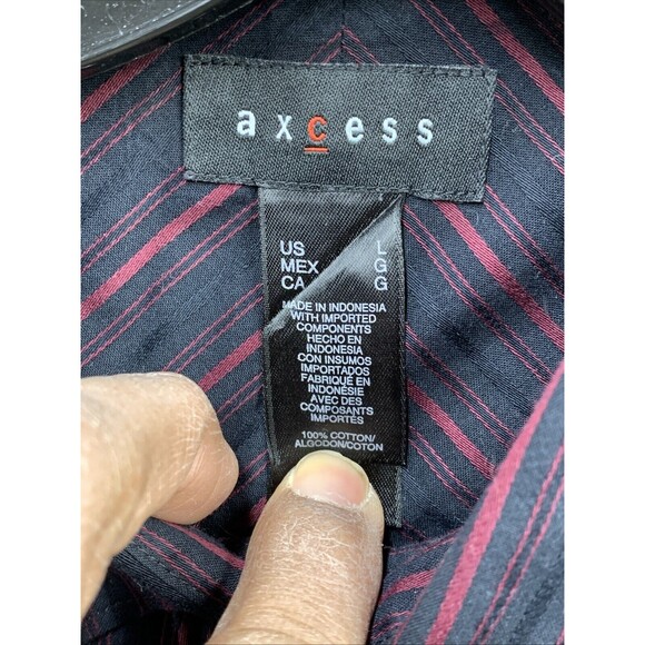Axcess Button Up Shirt Mens Large Black Red Striped Classic Fit Long Sleeve - Picture 2 of 16